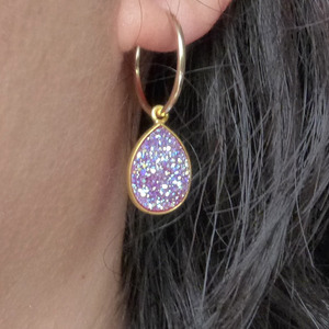 Pink Druzy Hoop Earrings - Thumbnail 3