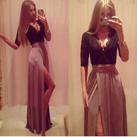 long prom dress, sexy prom dress, lace sleeves prom dress, cheap prom dress, v-neck prom dress, long evening dress, E6113 - Thumbnail 1