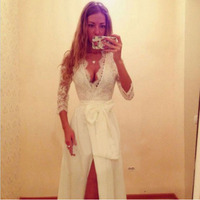 long prom dress, sexy prom dress, lace sleeves prom dress, cheap prom dress, v-neck prom dress, long evening dress, E6113 - Thumbnail 2