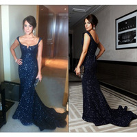 dark navy prom ball, sparkle party prom dress, mermaid prom dress, charming prom dress, cheap evening dress, E6118 - Thumbnail 1