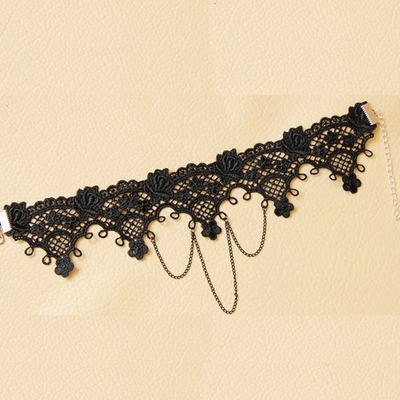 Black lace choker necklace goth victorian lolita black tassels