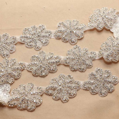 1 yard rhinestone crystal dress sash iron/sew on applique trim