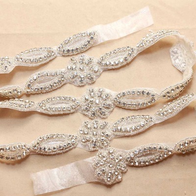 1 yard silver flower rhinestone crystal dress sash iron/sew on applique trim - Thumbnail 4