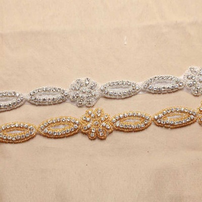 1 yard silver flower rhinestone crystal dress sash iron/sew on applique trim