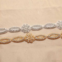 1 yard gold Flower Rhinestone Crystal Dress Sash Iron/Sew on Applique trim - Thumbnail 1