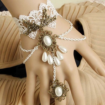 White brass embrodiery lace bracelet victorian lolita slave ring - Thumbnail 5