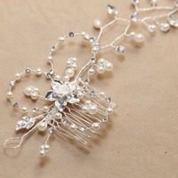 SILVER Bridal Wedding Bride Rhinestone Crystal Swarovski Pearl tiara Headband Combs - Thumbnail 2