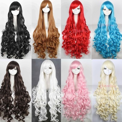 Curly white blonde pink red blue brown cosplay wig 100cm synthetic hair long