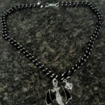 Gothic victorian dragon & fleur de lis charm necklace