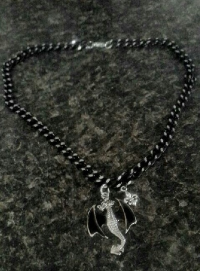 Gothic victorian dragon & fleur de lis charm necklace