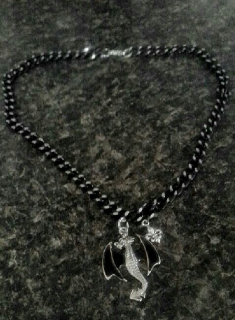 Gothic Victorian Dragon & Fleur de Lis Charm Necklace