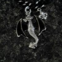 Gothic Victorian Dragon & Fleur de Lis Charm Necklace - Thumbnail 1