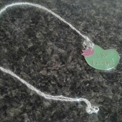 I kiss frogs pendant and prince frog charm sterling silver necklace