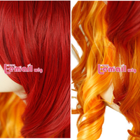 Free Shipping Long Red and Gold Synthetic Hair Curly Wig - Thumbnail 1