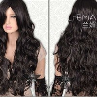 Free Shipping Black Lolita Cosplay Wig Long Wavy 30 Inches - Thumbnail 1