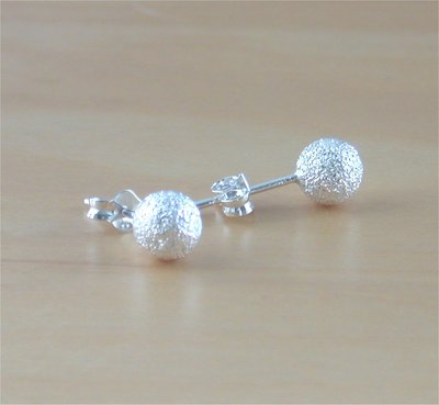 925 Silver Ball Stud Earrings/Frosted Stud Earrings/6mm Stud Earrings/Frosted Snowball Earrings/Silver Ball Jewelry/Silver Ball Jewellery
