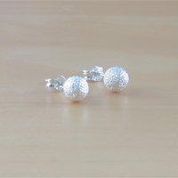 925 Silver Ball Stud Earrings/Frosted Stud Earrings/6mm Stud Earrings/Frosted Snowball Earrings/Silver Ball Jewelry/Silver Ball Jewellery - Thumbnail 1