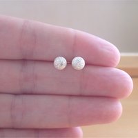 925 Silver Ball Stud Earrings/Frosted Stud Earrings/6mm Stud Earrings/Frosted Snowball Earrings/Silver Ball Jewelry/Silver Ball Jewellery - Thumbnail 2