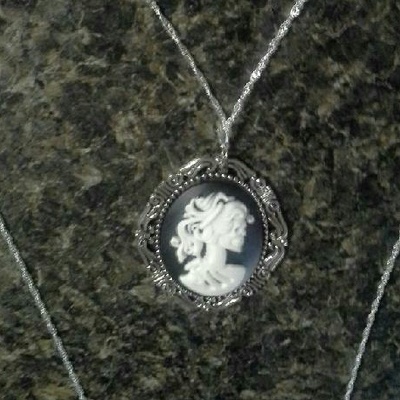 Sterling silver black gothic lolita skull cameo necklace