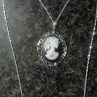 Sterling Silver Black Gothic Lolita Skull Cameo Necklace - Thumbnail 1