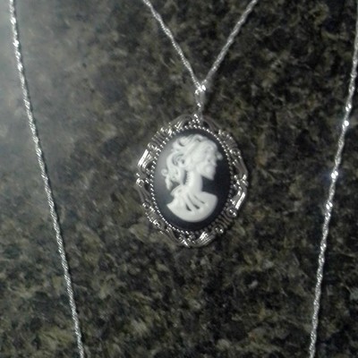 Sterling silver black gothic lolita skull cameo necklace