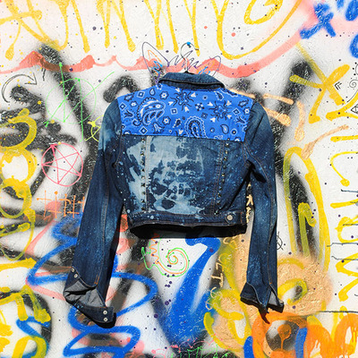 Zebra & paisley bleached denim jacket