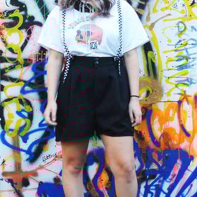 Upcycled suspender shorts