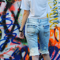 Bleached & Studded Cutoff Abercrombie Shorts - Thumbnail 3