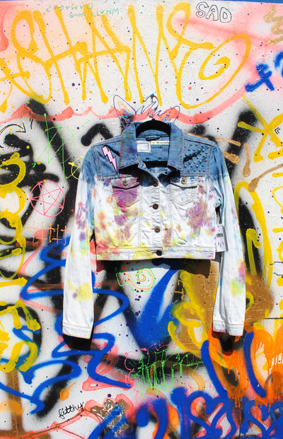 Tie-dye & Studded Cropped Jacket