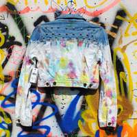 Tie-dye & Studded Cropped Jacket - Thumbnail 4