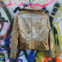 Metallic Spiked Leather Jacket - Thumbnail 1