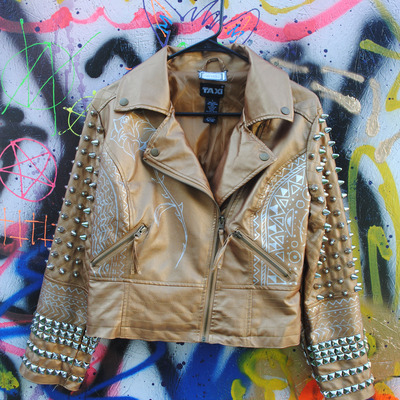 Metallic spiked leather jacket
