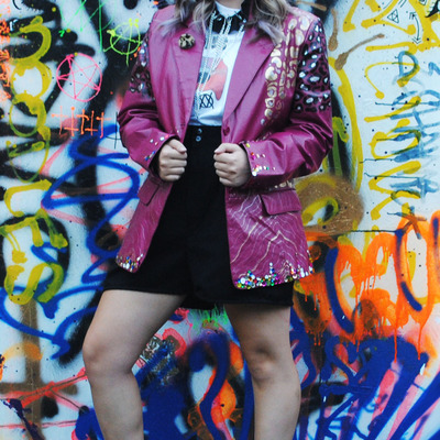 Grandma's acid trip pink leather jacket