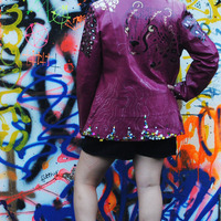 Grandma's Acid Trip Pink Leather Jacket - Thumbnail 1