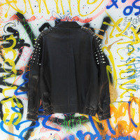 Brown Leather Bomber Jacket - Thumbnail 4