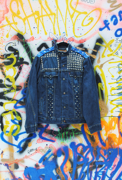 Spiked And Studded Paisley Denim Jacket