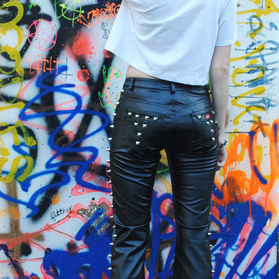 Vintage miss sixty faux leather spiked pants - Thumbnail 2