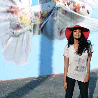 Passport 2 freedom womens beige redeemer statue tee (only large left in stock)