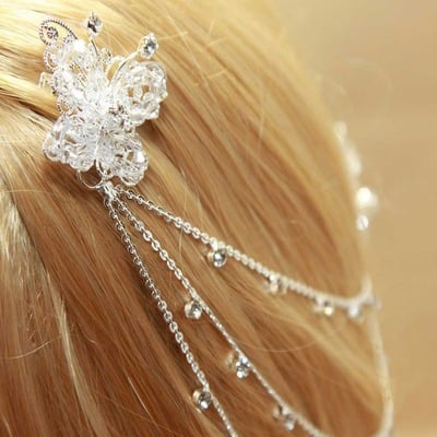 Handmade glass beaded butterfly rhinestone wedding bridal hair clips