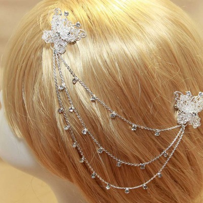 Handmade glass beaded butterfly rhinestone wedding bridal hair clips - Thumbnail 5