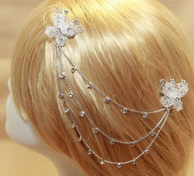 Handmade Glass Beaded Butterfly Rhinestone Wedding Bridal Hair Clips