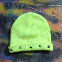 Highlighter Yellow Studded Beanie - Thumbnail 2