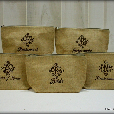 Set of 5 burplap cosmetic bags