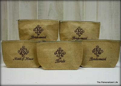 Set of 5 Burplap Cosmetic Bags