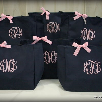 Set of 6 soild monogram tote bags - 20 colors