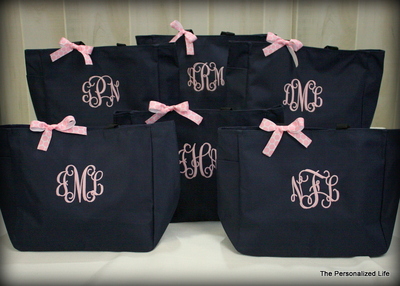 Set of 6 Soild Monogram Tote Bags - 20 Colors