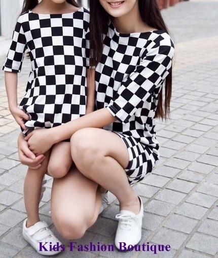 Mother Daughter matching Black & White Dresses