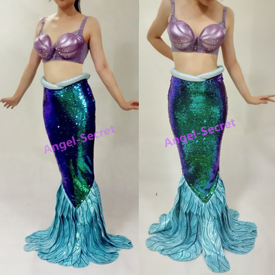 Pw149 walkable mermaid tail ariel skirt sequins