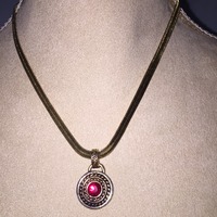Gold Plated Chain with Ruby Pendant - Thumbnail 1