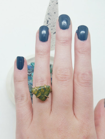 Brass Jasper Ring Size 6 Green Yellow Gemstone Ring